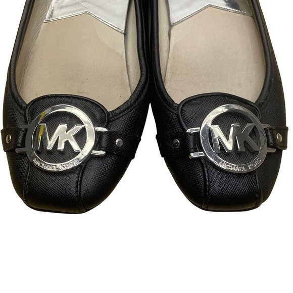 Michael Kors Women’s Black Leather Metallic MK Logo Ballet Flats Size 5.5M - Picture 7 of 9